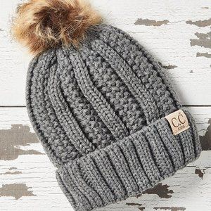 C.C® light gray kid's pom-pom knit beanie. NWT